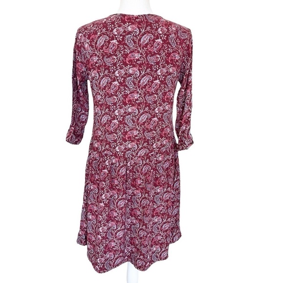 Garnet Hill Fit & Flare Boho Paisley Cottagecore Print V Neck Dress Maroon Sz 4 - Picture 4 of 9